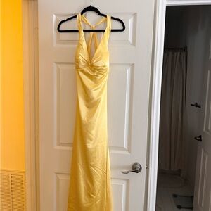 Yellow Halter-Back Evening Dress